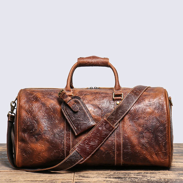 Vintage Embossed Leather Travel Duffle Bag